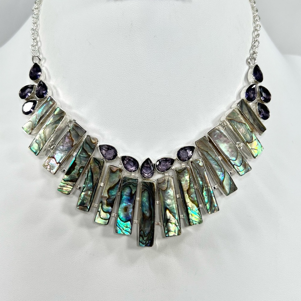 Abalone Shell Amethyst 925 Large Gemstone Necklace